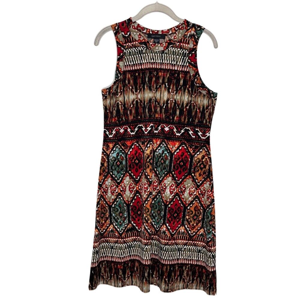 Karen Kane Women’s Sleeveless Stretch Boho Multicolor Desert Brown Print Dress L
